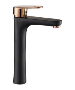 Basin Mixer Single Lever Tall Black & Rose Gold
