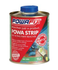 Powafix Powa Strip is a fast acting, heavy duty, non-slumping paint remover that removes multiple layers of paint in one application. FEATURES & BENEFITS: Heavy duty-fast acting Heavy consistency non slump formulation Will soften and clean paint hardened brushes Washes off easily with water