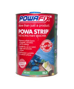 Powafix Powa Strip is a fast acting, heavy duty, non-slumping paint remover that removes multiple layers of paint in one application. FEATURES & BENEFITS: Heavy duty-fast acting Heavy consistency non slump formulation Will soften and clean paint hardened brushes Washes off easily with water