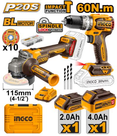 Ingco 20v Angle Grinder + Drill Kit