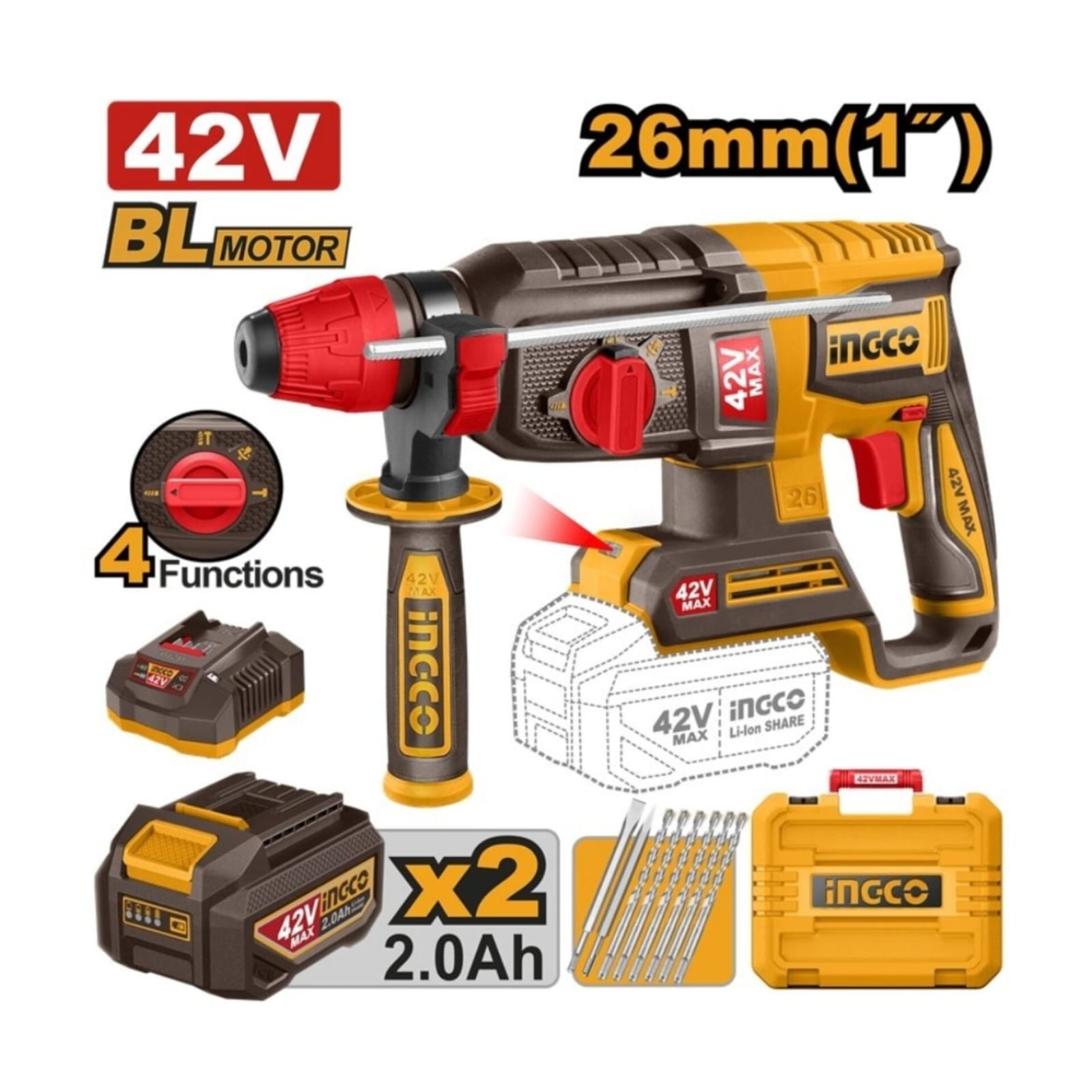 Ingco 42V Drill Rotary Hammer